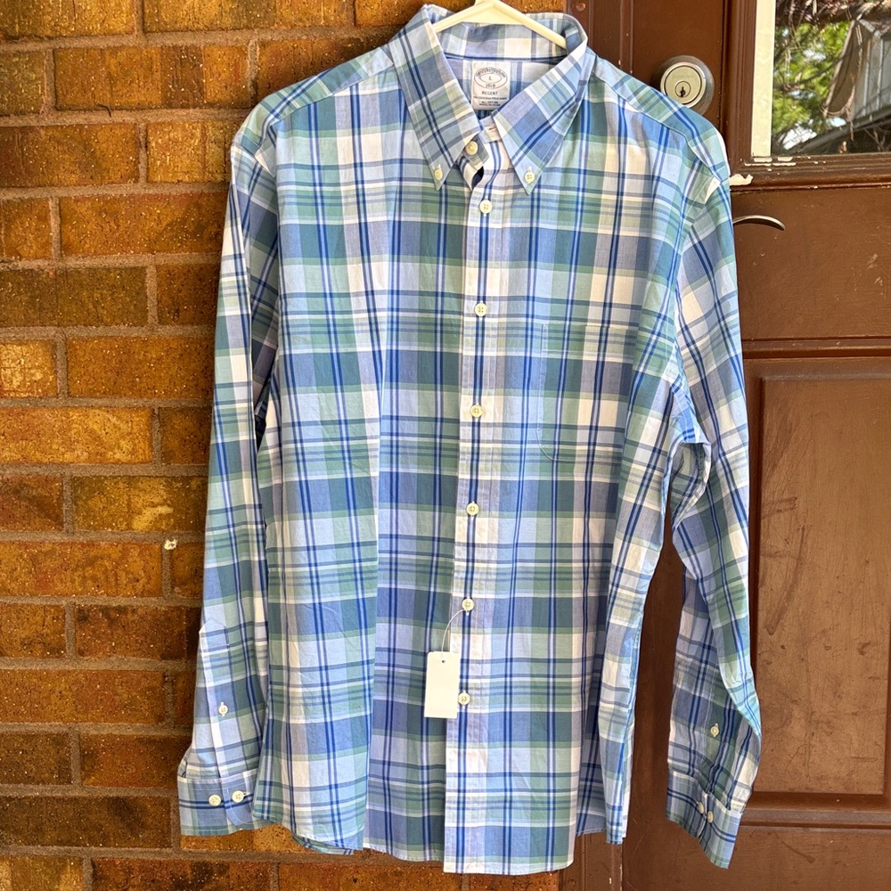 Brooks Brothers Blue and Green Plaid Button Down Shirt